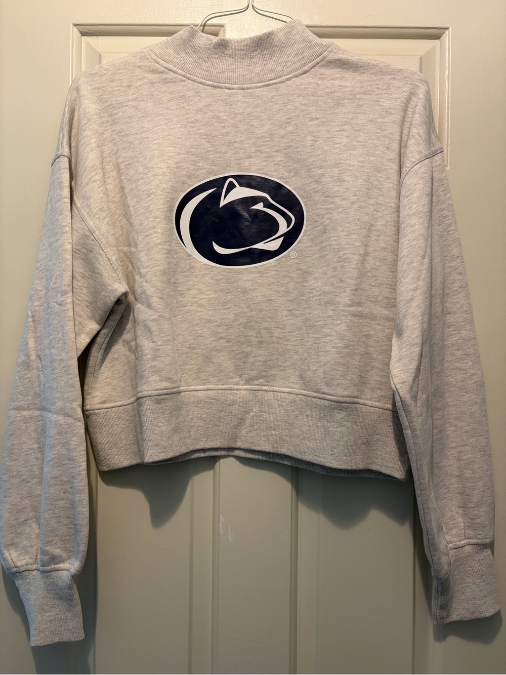 Chicka-d Penn State Gray Mock Neck Crop Sweatshirt with Nittany Lion Logo